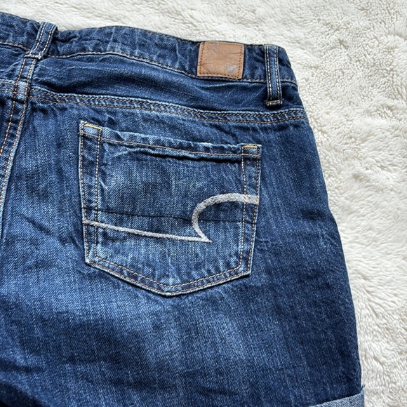 American Eagle Distressed Jean Shorts | Rolled Hem | Classic Blue Denim - Picture 3 of 7